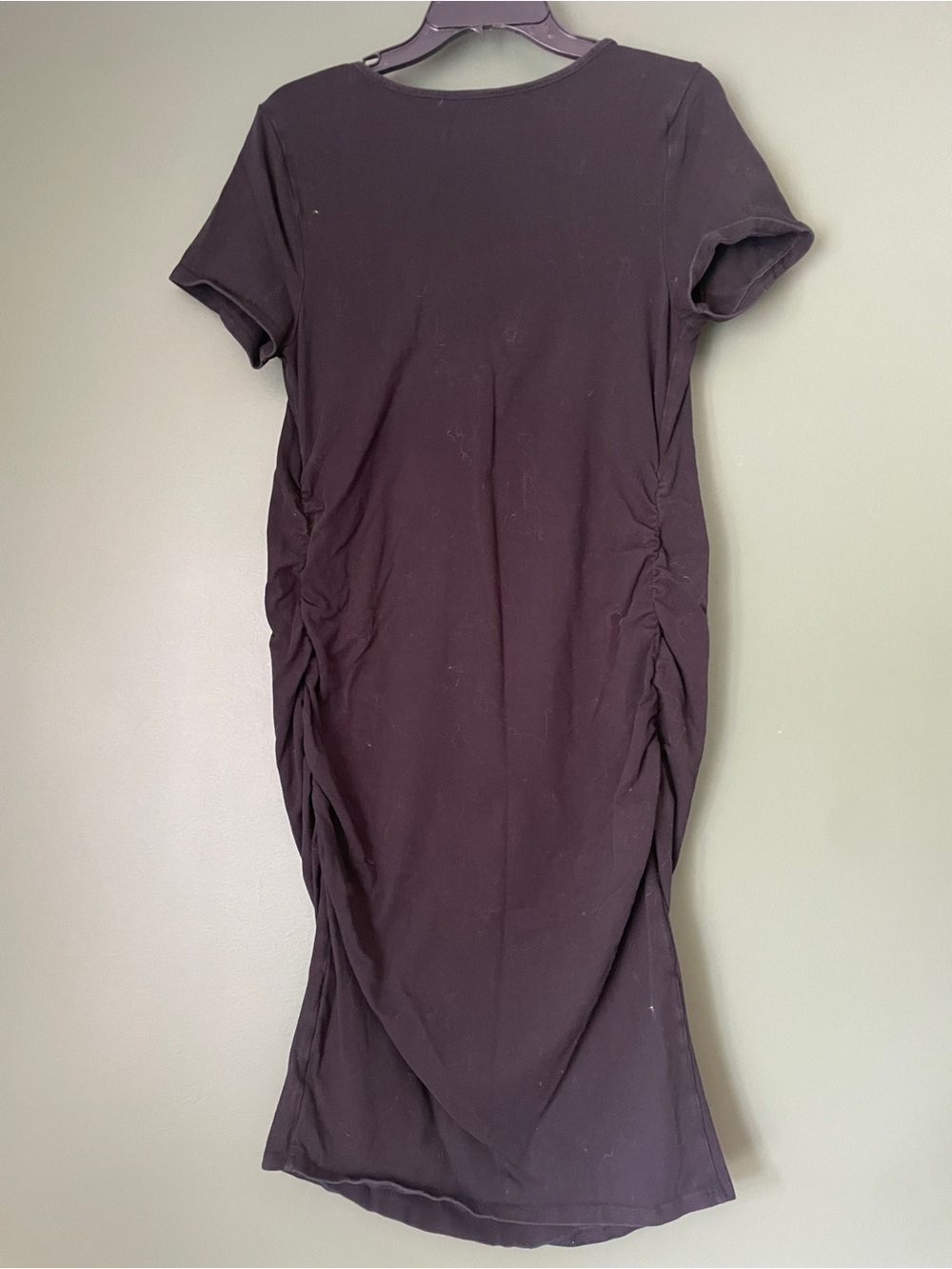 Isabel Maternity Ruched Black Midi T-Shirt Dress